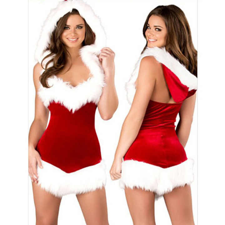 2023 Christmas Sexy Women Girl Dress with Red Hat Christmas Design Red Santa Claus Xmas Cosplay for Adults Includes Hat & Acc