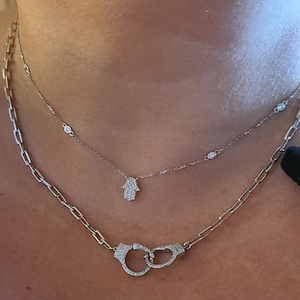 पेशींग ने हैमसा क्यूबिक जिरकोनिया हीरा बेज़ेल 925 स्टर्लिंग चांदी 14k सोने में स्टाइलिश नेकलेस सेट किया - Product Image 4