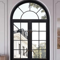 Nuevo diseño al por mayor Villa Ventana de arco de aluminio doble acristalamiento con aislamiento térmico parrilla diseño estilo francés ventanas de vidrio fijas