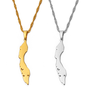 Collares con colgante de <span class=keywords><strong>mapa</strong></span> de las <span class=keywords><strong>islas</strong></span> de Curacao de acero inoxidable Mapas de joyería chapados en oro de 18K #018921 - Product Image 1