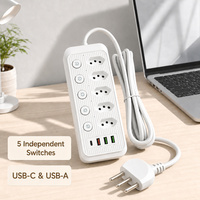 Prise de courant personnalisée avec interrupteur indépendant, norme brésilienne, 5 prises, charge USB, rallonge multifonction