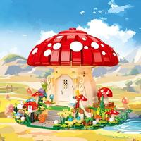 Ensemble de blocs de construction maison champignon fantastique 1296 pièces avec lumières LED, décoration romantique DIY, jouet créatif, cadeau pour enfants et adultes