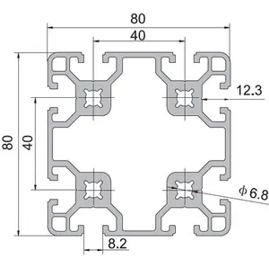 8080毫米t形开槽铝挤压型材，带8个开口t形槽