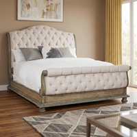 Lit de style français King Size réglable avec cadre rembourré, tête de lit capitonnée en tissu, structure en bois massif - Mobilier de chambre luxueux