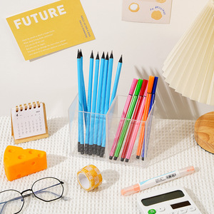 Porte-stylo carré en acrylique, Tube de rangement en plastique transparent pour papeterie, pour étudiants, organisation du bureau - Product Image 4