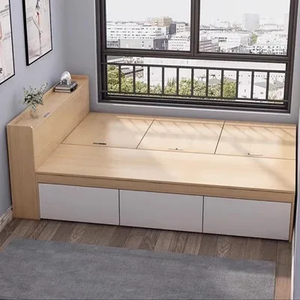 Cama de suelo tatami de madera maciza con estructura personalizada, cajones integrados, plataforma que ahorra espacio, diseño moderno, muebles de dormitorio - Product Image 4