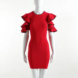 Hersteller Sommer Kurzarm Pullover Damen lässig rotes Kleid