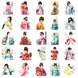 50 Piezas de Pegatinas de Alta Calidad con Ilustraciones de Doncellas de Estilo Antiguo Chino, Temática de los Doce Espíritus Florales, Ideales para Fundas de Teléfono. - Product Image 3