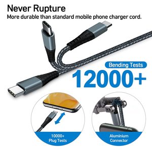 Logotipo personalizado 100W <span class=keywords><strong>PD</strong></span> Carga rápida USB C a tipo C Cable 2M 6 pies Cable trenzado de nailon Cables DE DATOS Cargadores - Product Image 5
