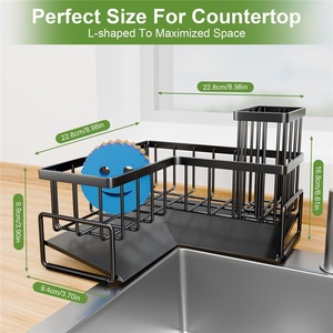 Étagère de rangement murale moderne et écologique pour évier de cuisine avec plateau rotatif, support amovible pour brosse à vaisselle et égouttoir - Product Image 4