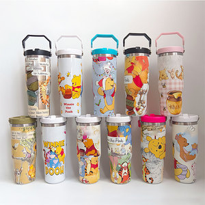 Cute Cartoon Bear and Honey Pot Pattern Stainless Steel Insulated Tumbler with Handle Double Wall Vacuum Travel Mug for Kid - Product Image 2