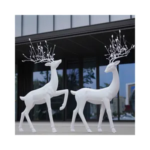户外现代定制生活玻璃纤维树脂雕塑尺寸简约彩色动物鹿雕塑