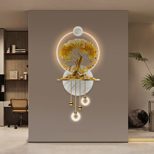 Pièce d'or arbre art mural suspension peinture décoration d'intérieur paysage luxueux lumière LED impression uv avec lampe en métal - Product Image 2