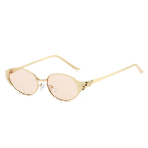 Lunettes de soleil rétro <span class=keywords><strong>punk</strong></span> années <span class=keywords><strong>80</strong></span> pour femme, monture ovale dorée tête de guépard, protection UV400, nouvelle collection populaire pour le voyage - Product Image 6