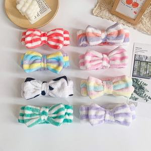 Mode Spot rayure corail polaire bandeaux couleur unie filles laver visage maquillage bandeaux coiffure cheveux accessoires - Product Image 6