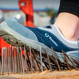 OEM anti Smash transpirable botas de seguridad deslizamiento en la punta de acero botas de trabajo para los hombres al aire libre sin encaje zapatos de seguridad