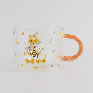 Levert Koffie Mok Hoge Borosilicaatglas Hittebestendig Glas Koffie Kopjes Latte Honey Bee Glas Cup