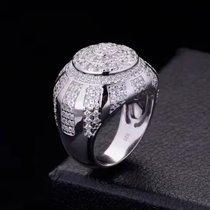 Bijoux fins 18k véritable plaqué or zircon cubique personnalisé en forme de boule 925 bagues en argent pour hommes