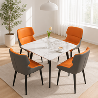 Table carrée compacte en pierre frittée, résistante à la chaleur et à l'usure, avec chaises rembourrées confortables pour 4 personnes