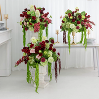 Arrangement floral artificiel de luxe moderne en soie, 3 pièces, roses bordeaux, centre de table de mariage, pilier de réception 60 cm