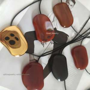 QISEN Modern tıknaz doğal taş kolye kolye kadınlar için benzersiz pürüzsüz taş uzun kordon kolye Trendy bildirimi takı - Product Image 4