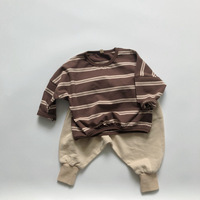Großhandel Kinder Maßgeschneidertes Gestreiftes Hemd Langarm Frühling Neu Rundhals Pull-up Gestreiftes Loses Unterhemd Baby Basis-Shirt