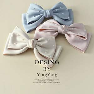 Pince à cheveux en satin pour femmes coréennes avec pinces à cheveux Big Bow Pearl <span class=keywords><strong>Barrette</strong></span> - Product Image 2