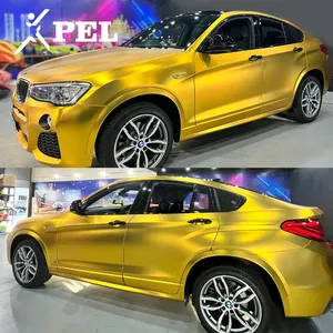 1,52*18M cerámica satinada película de Color dorado PET satén cerámica coche envoltura pegatinas coche vinilo película vehículo vinilo envoltura