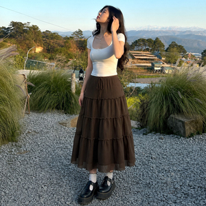 Women's A-Line Chiffon <b>Patchwork</b> <b>Skirt</b> Breathable Pleated Solid Color Mid-Calf Casual High Waist Polyester - Product Image 2