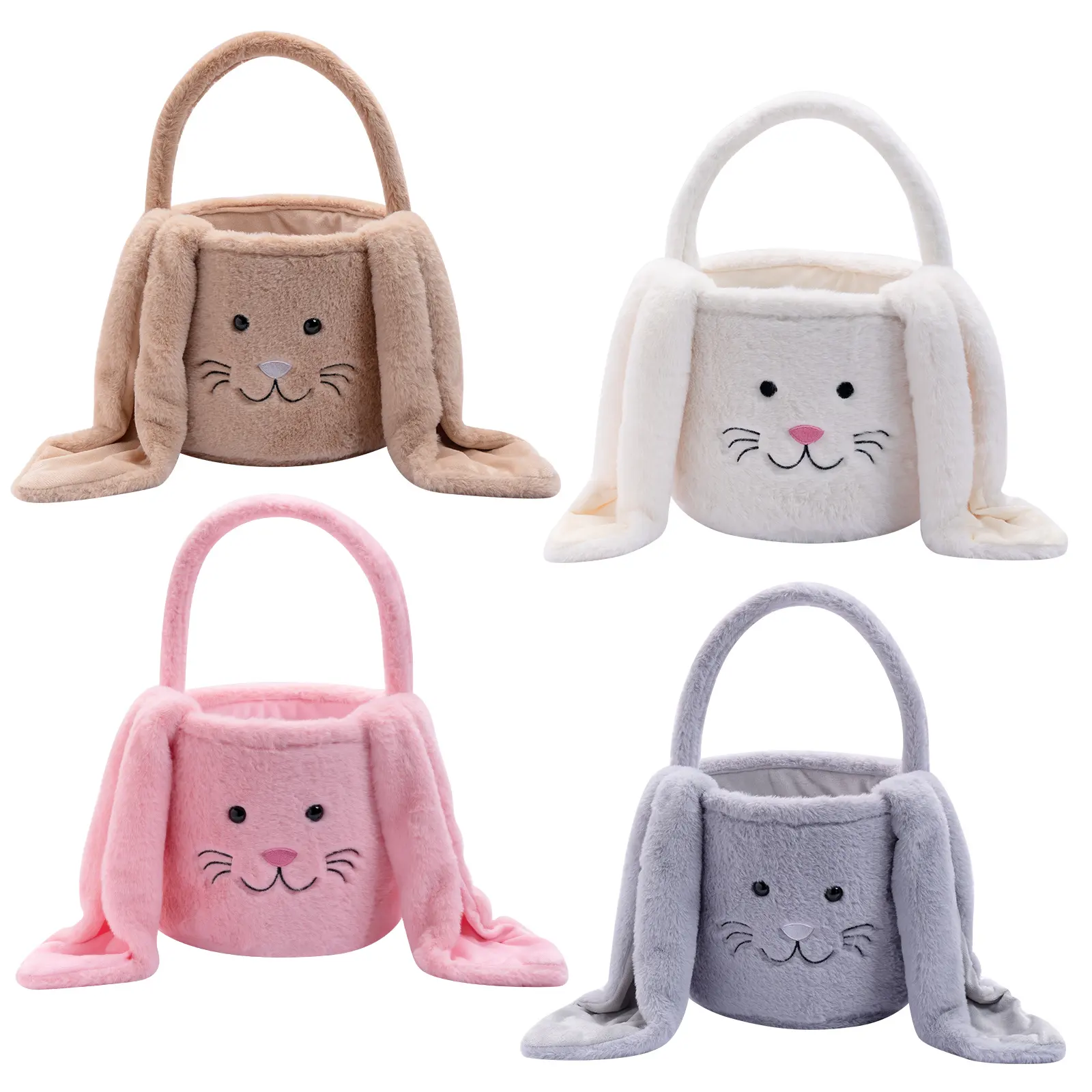 Cute Personalized Easter Plush Tote Bag Long-eared Treat Easter Bucket Baby Bunny Gift Candy Bag Embroidered Easter Basket