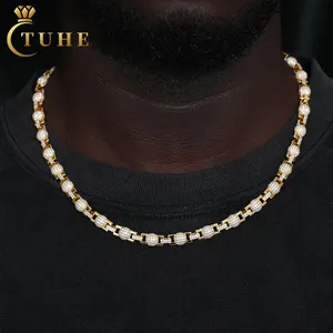 Hip Hop rappeur Style chaud bijoux 7mm 925 argent Sterling VVS Moissanite diamant glacé perle lien chaîne collier