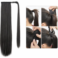 Extensions de queue de cheval synthétiques en fibre haute température, lisses, marron naturel, noir, avec clip, vente en gros
