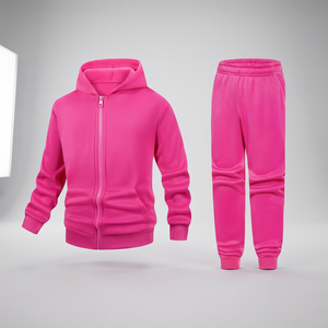 Ensemble sweat-shirt et pantalon pour filles, 2 pièces, couleur unie, manches longues, confortable, tenue de sport pour enfants, fabriqué au Bangladesh. - Product Image 2