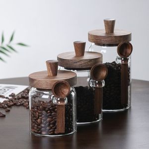 Pot à café avec cuillère, couvercle en bois, récipient de stockage en verre hermétique pour la cuisine, qualité alimentaire - Product Image 1