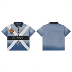 Polo pour homme 220 GSM en polyester interlock premium, bleu et blanc avec empiècements contrastants, logo personnalisé imprimé par sublimation et broderie - Product Image 1