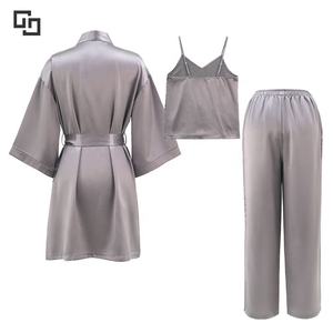 Ensemble de 3 robes caraco en satin de soie et soie à manches longues pour Femme, vêtements de détente élégants et personnalisés en acétate, ensembles de luxe pour femmes - Product Image 2
