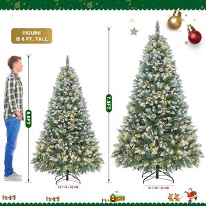 6FT Pre-Holiday Large Artificial Christmas <strong>Tree</strong> for Home High Quality with Partially Flocked Design Pine Cones Metal Hinges <strong>Base</strong> - Product Image 4