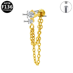 Boucles d'oreilles chaîne en forme de cœur en alliage de titane G23, sertissage à griffes, pour soirée, bijoux de piercing unisexe tendance - Product Image 5