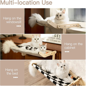 Wooden Window Sill Cat <b>Bed</b> Natural Wood Color Reversible Cover For Indoor Cats - Product Image 3