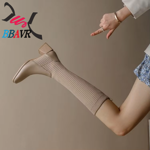 Botas de Combate Largas de Malla y Cuero para Mujer, con Tacón Alto, Aumentan la Estatura, para Otoño y Primavera, Moda 2024 - Product Image 3