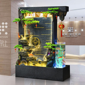 Fuente de agua de doble cara con cortina de agua, de pie, de resina, estilo chino, decoración Feng Shui para la inauguración de hoteles y clubes. - Product Image 2