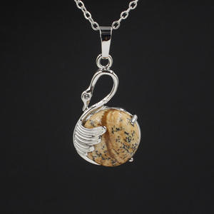 Collier pendentif cygne en argent avec pierres précieuses naturelles <span class=keywords><strong>18</strong></span> <span class=keywords><strong>pouces</strong></span> pierre ronde CAB hypoallergénique femme fille pierre de naissance cygne tour de cou - Product Image 5