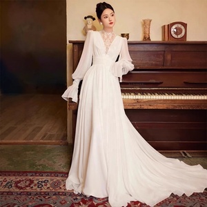 Vestido de Novia de Lujo 2026, Nuevo Modelo con Mangas Largas, Estilo Hada, Vestido de Novia Elegante con Cola Pequeña - Product Image 1