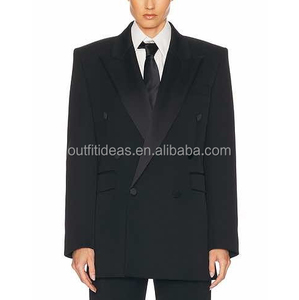 Boxy Fit unisexe hommes femmes noir épaule carrée laine <span class=keywords><strong>Blazer</strong></span> forte épaule carrée veste rembourrée épaule Double boutonnage <span class=keywords><strong>Blazer</strong></span> - Product Image 1