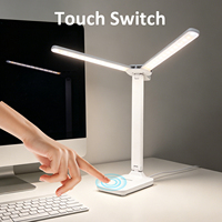 Lámpara de Escritorio LED, Luz de Lectura para el Cuidado de los Ojos, Control Táctil, Regulable, 3 Temperaturas de Color Ajustables, Soporte para Teléfono, Lámpara de Estudio