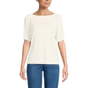 Camiseta de manga larga para mujer FOXA, cuello barco, algodón Supima, manga abullonada, top de punto transpirable - Product Image 1