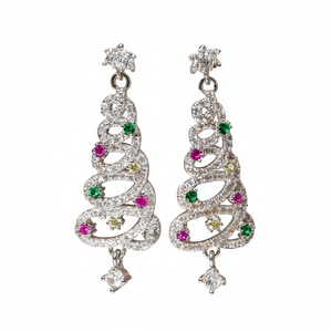 Pendientes de Araña con Diseño de Árbol de Navidad, Chapados en Oro Blanco, con Cristales y Estrellas, Joyería de Moda para Mujer - Product Image 1