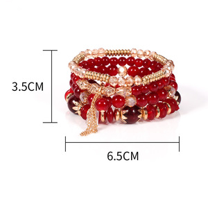 Fashion Jewelry <b>Beaded</b> <b>Bracelets</b> Set 4pcs Tassel Crystal Women's <b>Bracelets</b> Made In China - Product Image 2