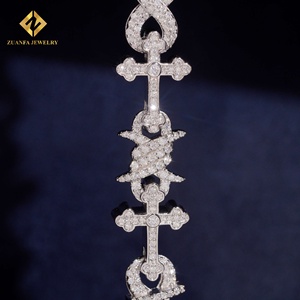 Pulsera de Diamantes Cultivados en Laboratorio con Diseño de Alambre Cruzado, Cadena Cubana, Collar y Pulsera para Hombre, Diamantes Iced Out, Plata 925 - Product Image 3