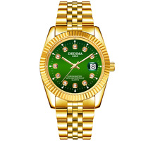 DEDIMA D-188 Bestseller Montre à quartz pour couple avec calendrier, cadran à losanges côtelés dorés, simple et luxueuse